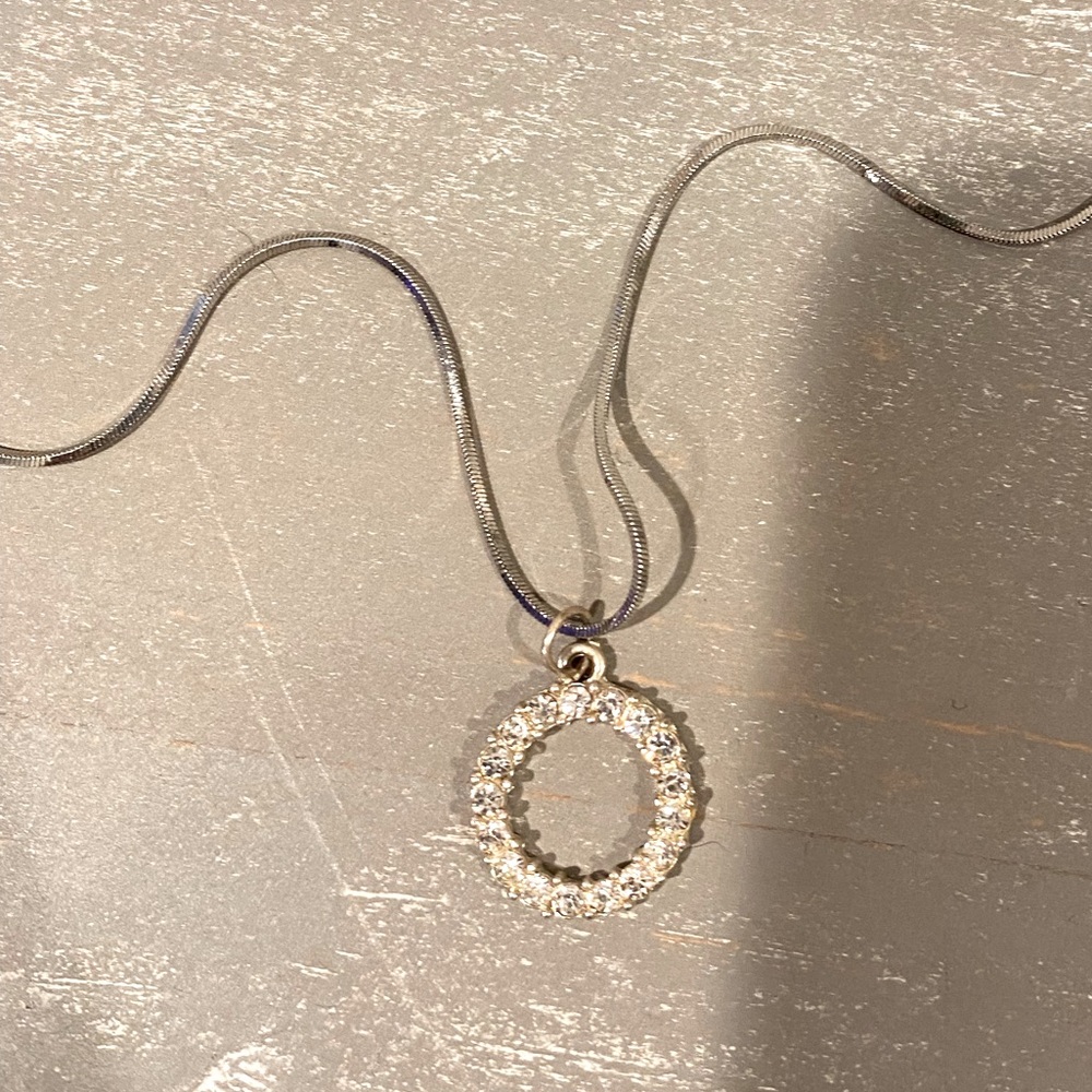 Sterling Silver Cubic Zirconia Circle Halo Necklace